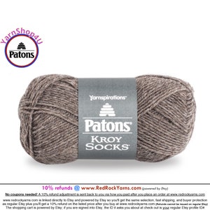 FLAX - Patons Kroy Socks Yarn is 1.75oz | 166yds Super Fine Weight (1) Sock Yarn. A brown/gray heather color 75/25% Wool/Nylon (50g | 152m)