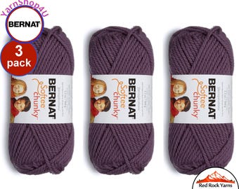 DARK MAUVE 3 pack! Bernat Softee Chunky Yarn Super Bulky Yarn. 3.5oz | 108yds | 100% Acrylic Yarn. 3 skeins per pack = Bulk Buy!