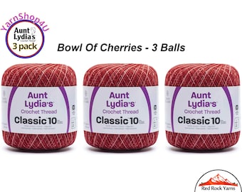 BOWL OF CHERRIES 3 pack! Aunt Lydia's Classic 10 Crochet Thread. 300yds. Item #154-0823