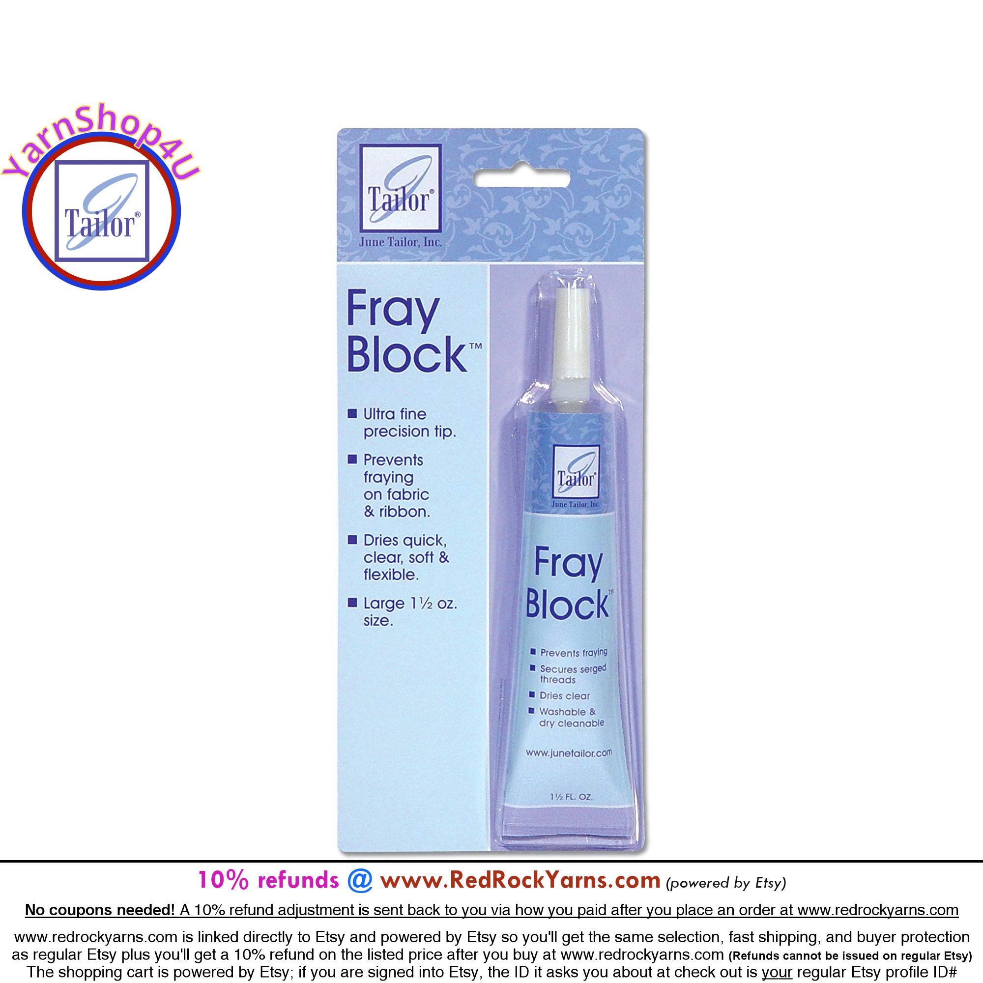 Fray Block, June Tailor. 1.5oz Tube. Prevents Unfinished Fabric Edges /  Serged Threads From Fraying. Dries Clear. Can Be Washed and Dried. -   Hong Kong