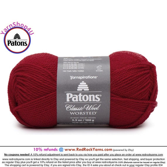 BRIGHT RED Patons Classic Wool Worsted Yarn Medium Weight 4. 100% Wool  Yarn. 3.5oz 194 Yards 100g 177m 