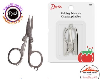 Dritz FOLDING SCISSORS. Steel. Compact design keeps points protected when folded so they won't punch through your bag or pocket. Dritz #177
