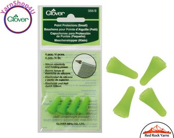 4 Small Clover Point Protectors. Fits Needle sizes 4 to 7, Lime Knitting Needle Protectors, Green Silicon, Small Tip Protectors #333/S