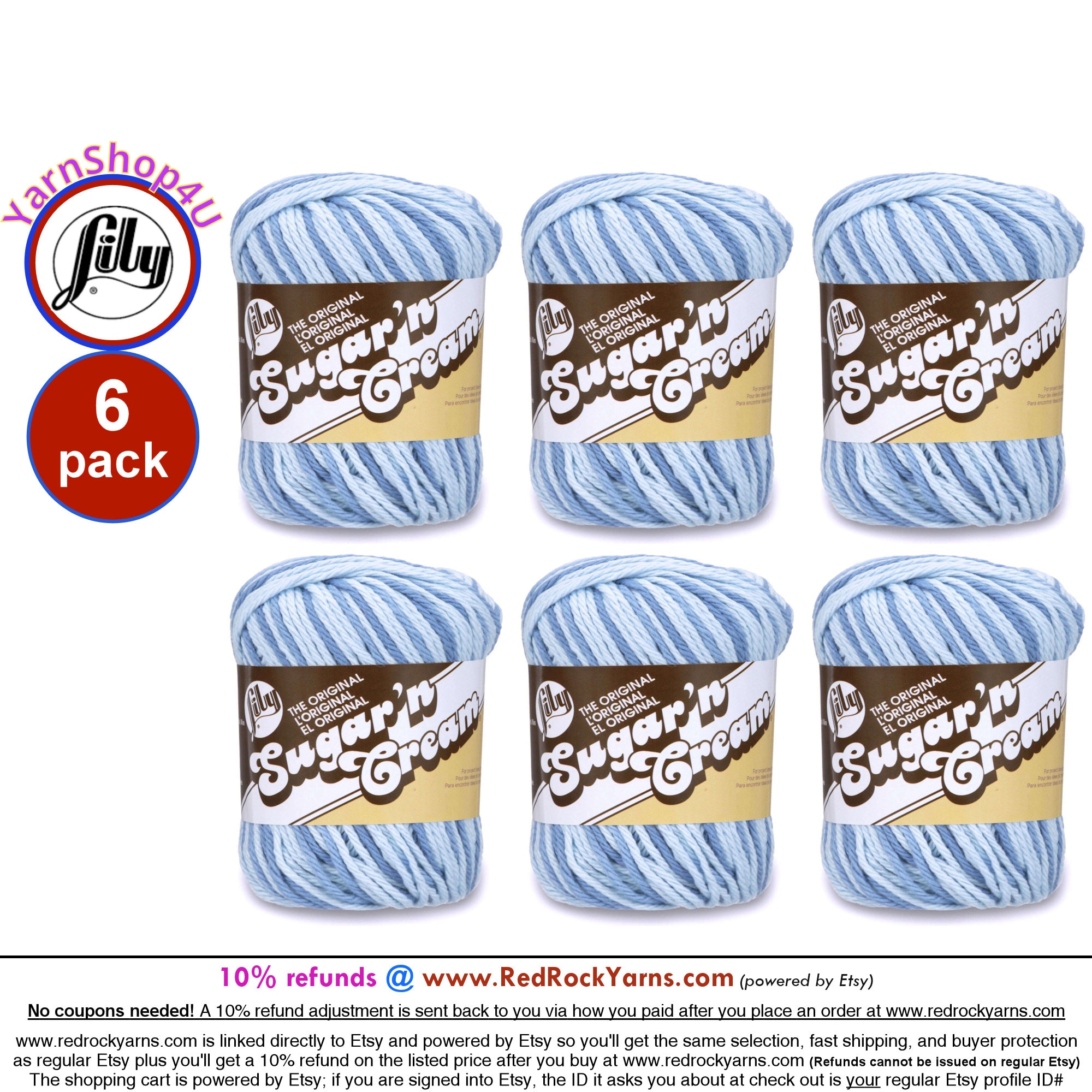 Lily Sugar'N Cream Super Size Faded Denim Yarn - 6 Pack of 85g/3oz