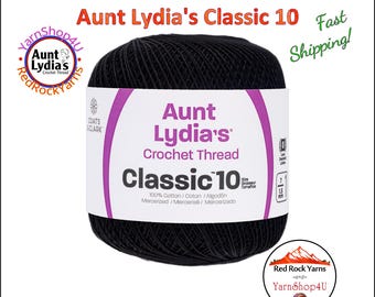 BLACK - Aunt Lydia's Classic 10 Crochet Thread. 350yds. Item #154-0012