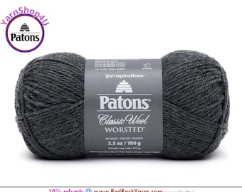 DARK GRAY MIX - Patons Classic Wool Worsted Yarn Medium Weight (4). 100% wool yarn. 3.5oz | 194 yards (100g | 177m)