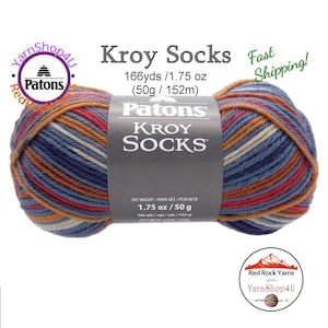 SEVENTIES STRIPES - Patons Kroy Socks Yarn is 1.75oz | 166yds Super Fine Weight (1) Sock Yarn. A Blend of 75/25% Wool/Nylon (50g | 152m)