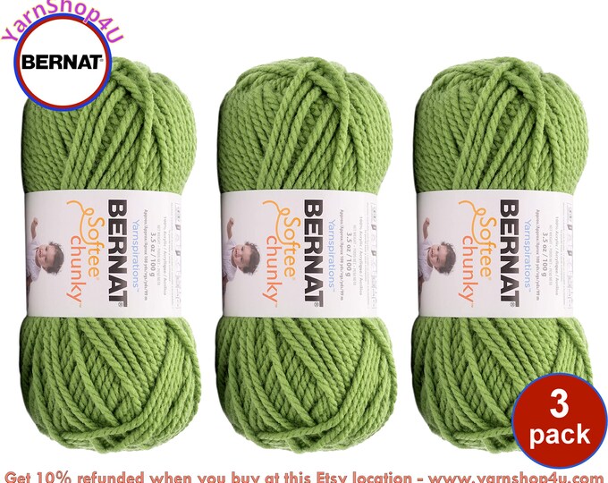 LIMELIGHT 3 Pack Bernat Softee Chunky Super Bulky. 3 Skeins per Pack 3