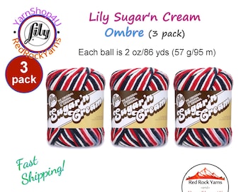 RED WHITE & BLUE 3 Pack! 2oz | 95yds. Lily Sugar N Cream The Original 100% Cotton Yarn. 2 ounces / 95 yards ea. 3 skeins Bulk Buy!