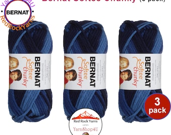 DENIM OMBRE 3 pack! Bernat Softee Chunky Super Bulky Yarn. 2.8oz | 74yds | 100% Acrylic Yarn. 3 skeins per pack = Bulk Buy!