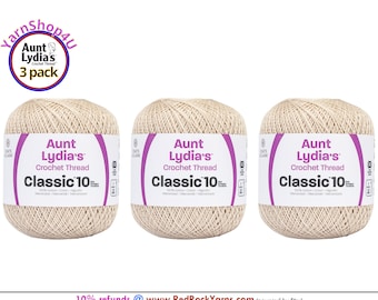 NATURAL 3 Pack! Aunt Lydia's Classic 10 Crochet Thread. 400yds. Item #154-0226