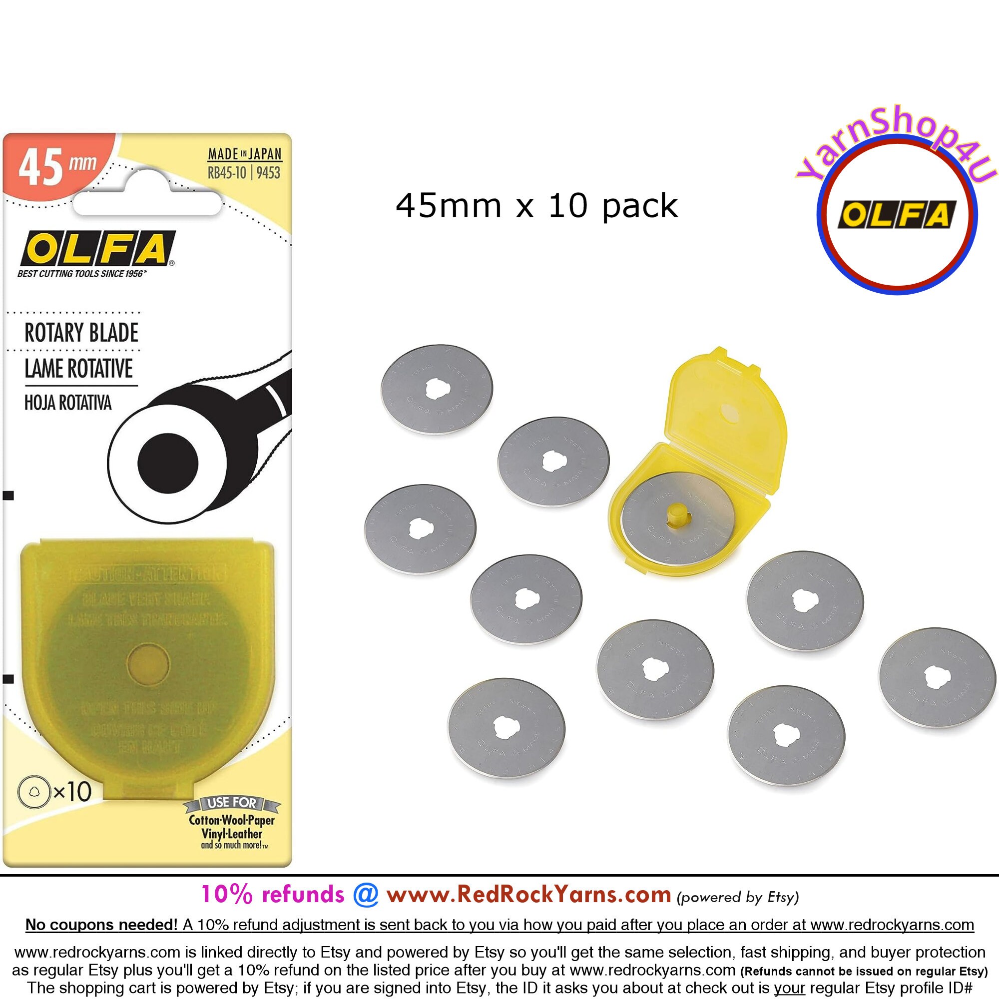 10 Pack 45mm OLFA® Rotary Blades. 10 Blades. Olfa® Brand Rotary