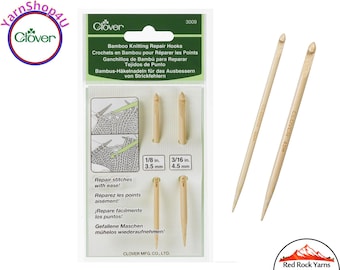 Bamboo Knitting Repair Hooks - Handy tool for emergency fix of drop stitches. 4 inches long, 2 sizes. Clover #3009