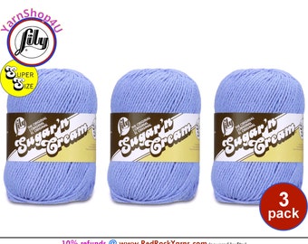 CORNFLOWER - 3 Pack! Super Size 4oz | 190yds. 100% Cotton yarn. Original Lily Sugar N Cream. (4 ounces | 190 yards) 3 skeins!