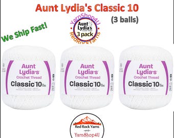 WHITE 3 Pack! Aunt Lydia's Classic 10 Crochet Thread. 400yds. Item #154-0001
