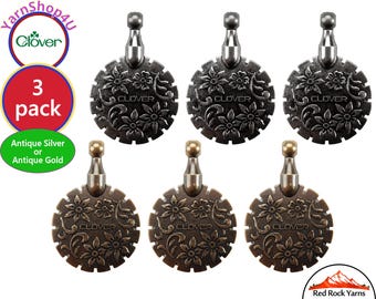 Bulk Buy: 3 pack of Antique Silver or Antique Gold Clover Thread Cutter Pendants. Cord not included. Gold #455 or Silver #454