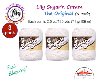 ECRU 3 Pack! 2.5oz | 120yd The Original Lily Sugar N Cream 100% Cotton Yarn. 3 Skeins Bulk Buy!