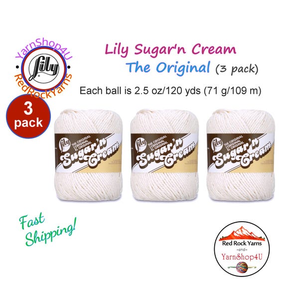 ECRU 3 Pack! 2.5oz | 120yd The Original Lily Sugar N Cream 100% Cotton Yarn. 3 Skeins Bulk Buy!