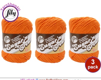 HOT ORANGE 3 Pack! 2.5oz | 120yd The Original Lily Sugar N Cream 100% Cotton Yarn. 3 Skeins Bulk Buy!