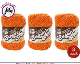 HOT ORANGE 3 Pack! 2.5oz | 120yd The Original Lily Sugar N Cream 100% Cotton Yarn. 3 Skeins Bulk Buy!