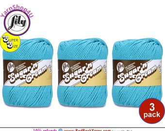 MOD BLUE - 3 Pack! Super Size 4oz | 190yds. 100% Cotton yarn. Original Lily Sugar N Cream. (4 ounces | 190 yards) 3 skeins!