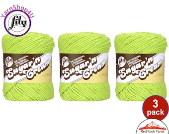 HOT GREEN 3 Pack! 2.5oz | 120yd The Original Lily Sugar N Cream 100% Cotton Yarn. 3 Skeins Bulk Buy!