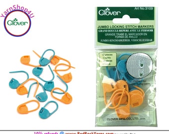 JUMBO Clover Locking Stitch Markers, Big Coilless Safety Pin Stitch Markers. 12 pc/pkg good for Super Bulky yarn. Art No 3109