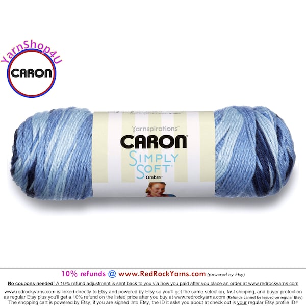 SATURDAY BLUE JEANS Ombre - Caron Simply Soft Ombre 5oz / 235yds (141g / 215m) 100% Acrylic yarn. Color #22006