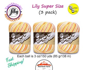 CREAMSICLE 3 Pack! Super Size 3oz | 143yds. 100% Cotton yarn. Lily Sugar N Cream. (3 ounces | 143 yards). Color #19605. 3 skein Bulk Buy!