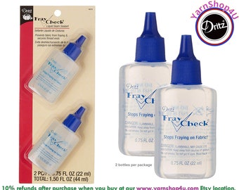 Fray Check Liquid Seam Sealant - Two .75oz bottles per package. Prevents unfinished fabric edges from fraying. Dritz #1674
