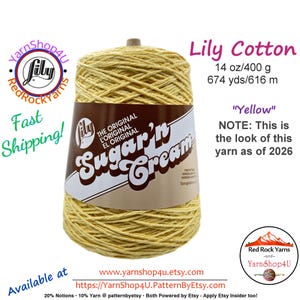 YELLOW - 14oz | 674 yards Cone. Lily Sugar N Cream Cotton yarn. 100% cotton. Item# 10300202010