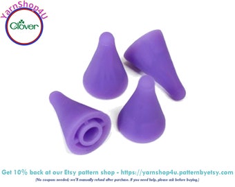4 Large Clover Point Protectors. Fits Needle sizes 5 - 10.5, Purple Knitting Needle Protectors, Purple Silicon, Large Tip Protectors #333/L