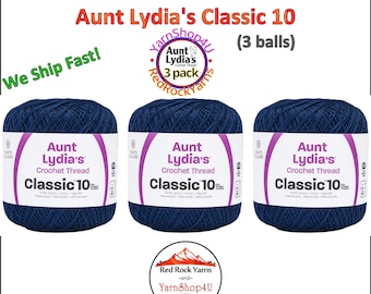 NAVY 3 pack! Aunt Lydia's Classic 10 Crochet Thread. 350yds. Item #154-0486