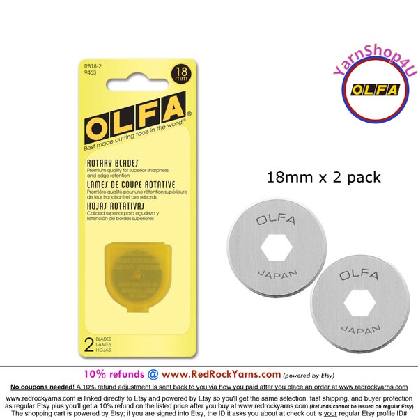 2 Pack! 18mm OLFA® Rotary Blades. 2 per package. Stainless Steel Olfa® Rotary Cutting Blade. Premium quality, sharpness & edge. #RB18-2