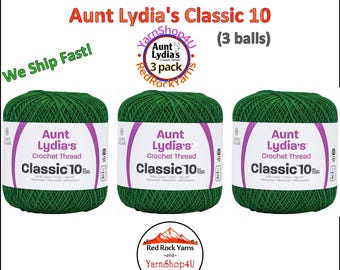 MYRTLE GREEN 3 pack! Aunt Lydia's Classic 10 Crochet Thread. 350yds. Item #154-0484