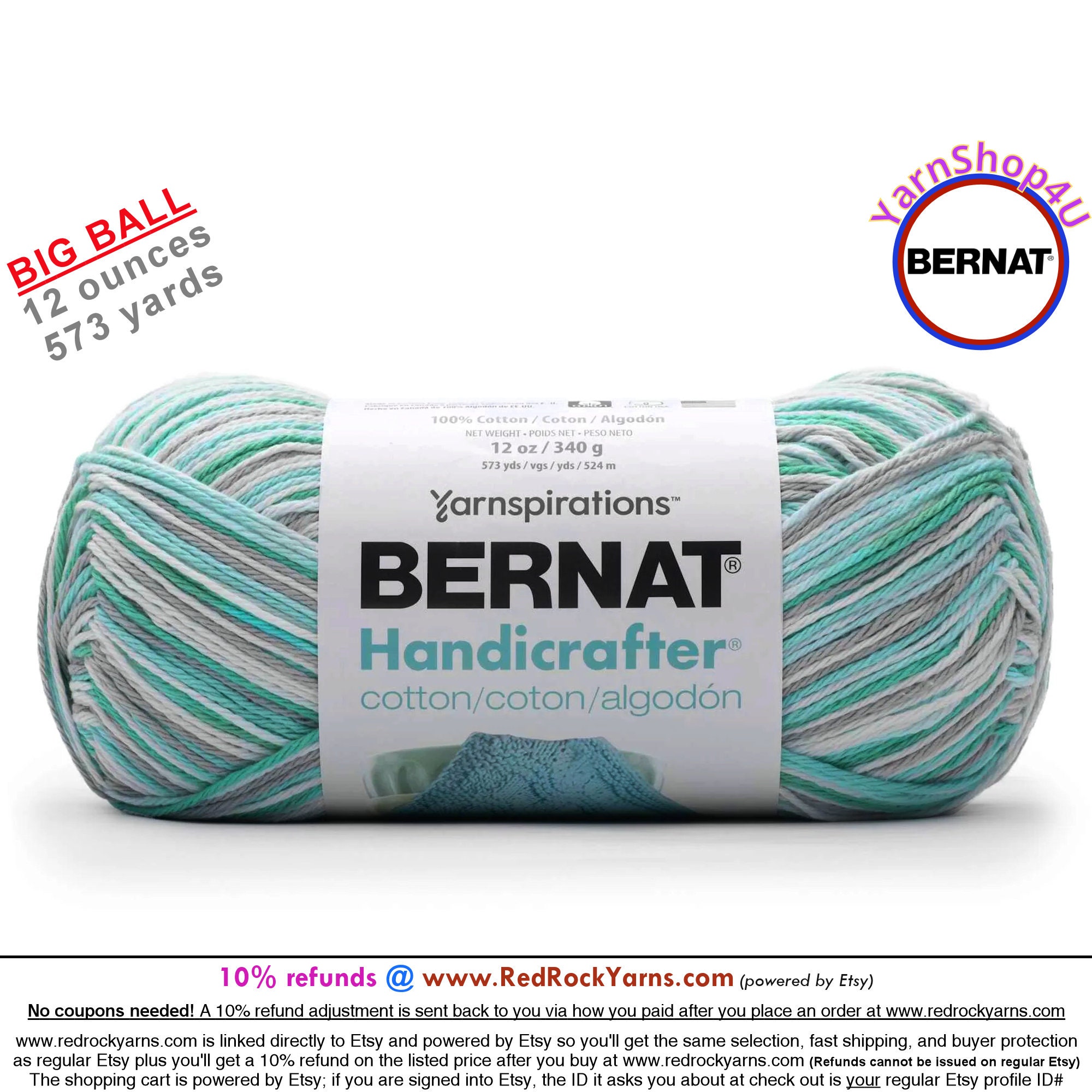 QUIET SEA - 12oz  573 yards! Bernat Handicrafter Big Ball 100% Cotton  Yarn. Item 16203434054