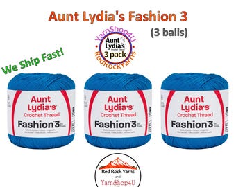 BLUE HAWAII Fashion 3 Size Aunt Lydia Crochet Thread. One 3 Pack of Aunt Lydia's Fashion 3 Crochet Thread. 3 balls/150yds ea. Item #182.0805
