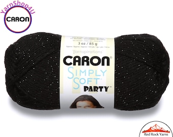 BLACK SPARKLE - Caron Simply Soft Party! 3 oz / 164 yds (85 g / 150 m) 99% Acrylic, 1 percent Metallic (3 ounce / 164 yards) Color #0007