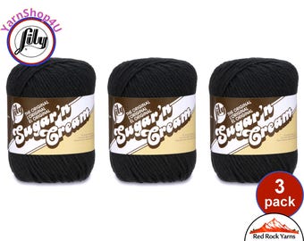 BLACK 3 Pack! 2.5oz | 120yd The Original Lily Sugar N Cream 100% Cotton Yarn. 3 Skeins Bulk Buy!