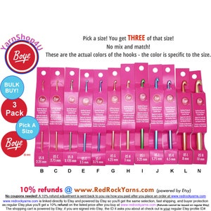BULK BUY! Boye Crochet Hooks - B, C, D, E, F, G, H, I, J, K, L, N -- Pick your size(s)/sets(s) - You get THREE of each you select!