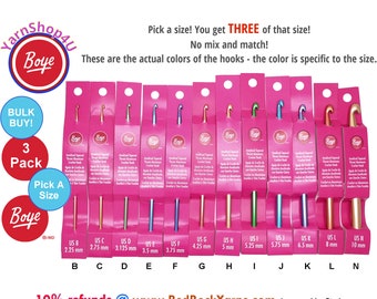 BULK BUY! Boye Crochet Hooks - B, C, D, E, F, G, H, I, J, K, L, N -- Pick your size(s)/sets(s) - You get THREE of each you select!