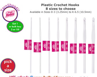 Bulk Buy of Susan Bates Plastic Crochet Hooks (1, 3, or 10 pcs). Pick Size: D E F G H I J K single or bulk options! (Auto combined shipping)