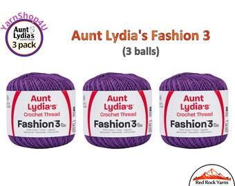 PURPLE Fashion 3 Size Aunt Lydia Crochet Thread. One 3 Pack of Aunt Lydia's Fashion 3 Crochet Thread. 3 balls/150yds each. Item #182.0531