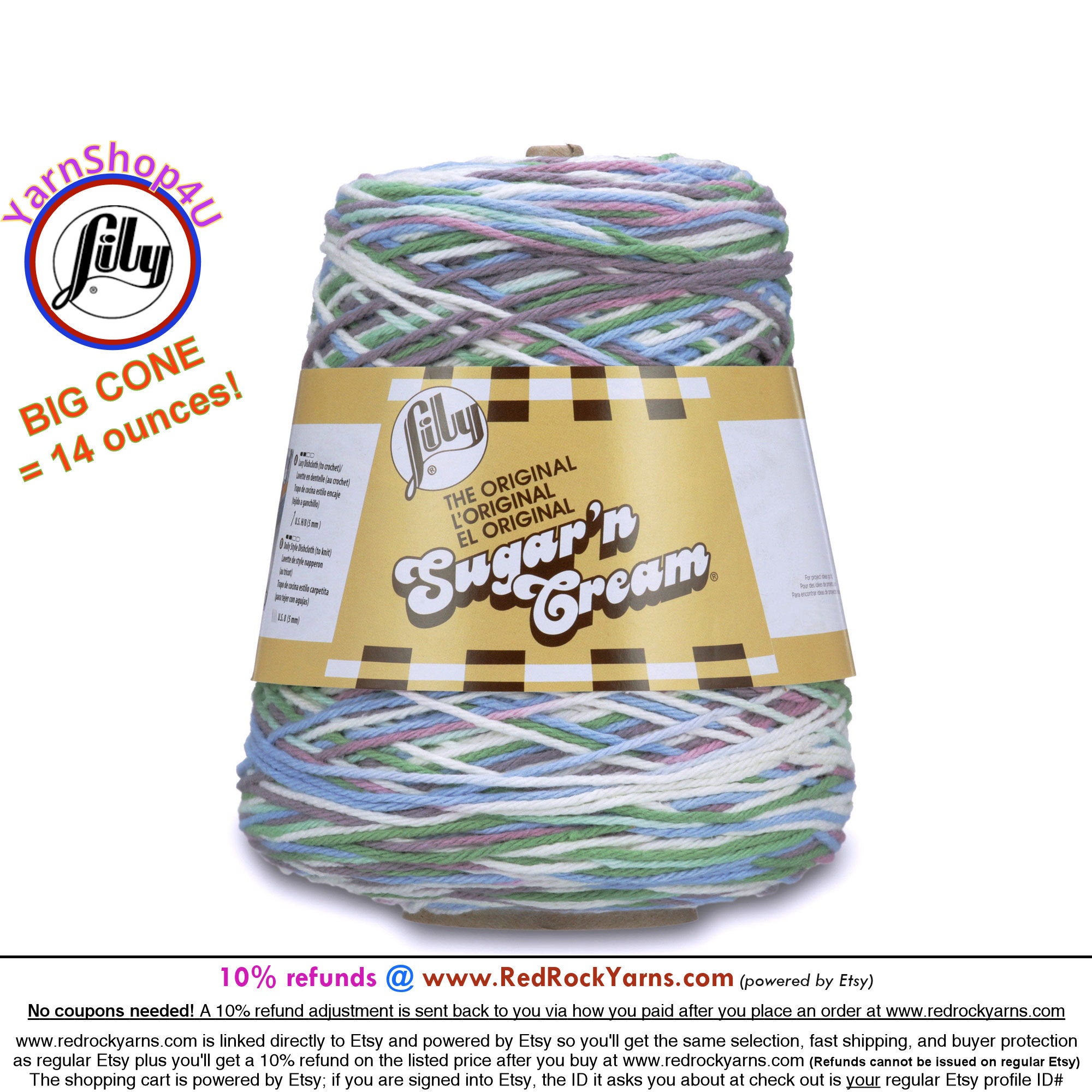 Lily Cotton Yarn Original Sugar 'n Cream (solids stripes ombre) 100% USA  Cotton