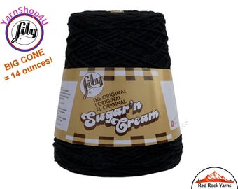 BLACK - 14oz | 674 yards Cone. Lily Sugar N Cream Cotton yarn. 100% cotton. Great for dishcloths and more!