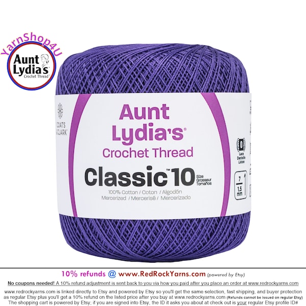 VIOLET - Aunt Lydia's Classic 10 Crochet Thread. 350yds. Color #0119