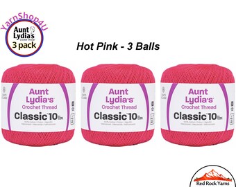 HOT PINK 3 Pack! Aunt Lydia's Classic 10 Crochet Thread. 350yds. Item #154-0332