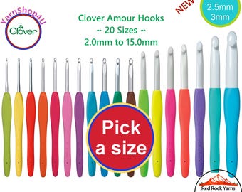 Clover Amour Crochet hooks Pick one size or add a bunch to your cart & make your own set. The size is stamped into the easy grip handle.