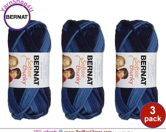DENIM OMBRE 3 pack! Bernat Softee Chunky Super Bulky Yarn. 2.8oz | 74yds | 100% Acrylic Yarn. 3 skeins per pack = Bulk Buy!