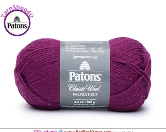 AMARANTH - Patons Classic Wool Worsted Yarn Medium Weight (4). 100% wool yarn. 3.5oz | 194 yards (100g | 177m)